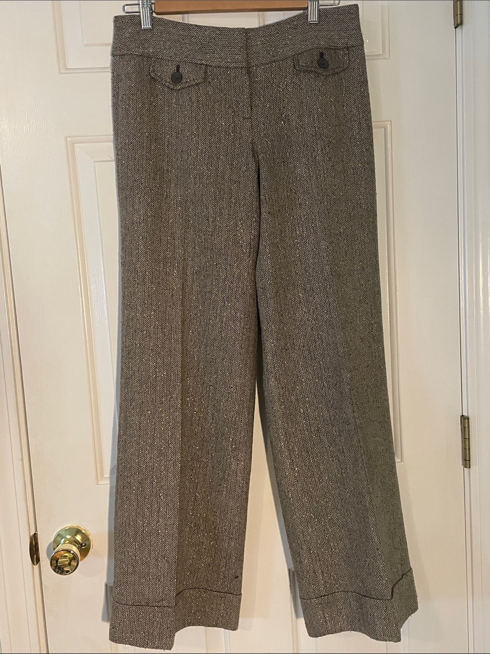LOFT Marisa Gray Tweed Wide Leg Trouser Pants Herringbone Size 2